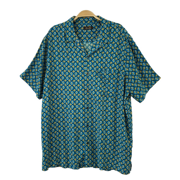 Tasso Elba Silk Blend Shirt Men XL Green Short Sleeve‎ Button Up Allover Print - Picture 1 of 10